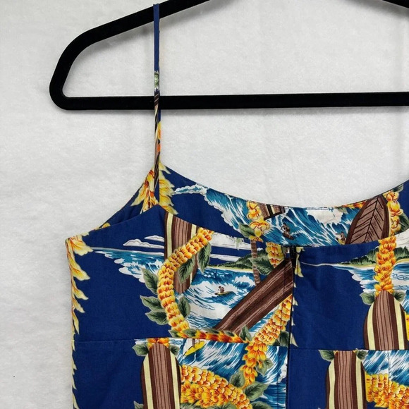 Royal Creations Mini Dress Women's Size L Hawaiian Shift Sleeveless Cotton Blue - Picture 4 of 8